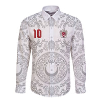 Custom World Football 2026 Turkey Long Sleeve Button Shirt Crescent Stars Ottoman Baroque White Version