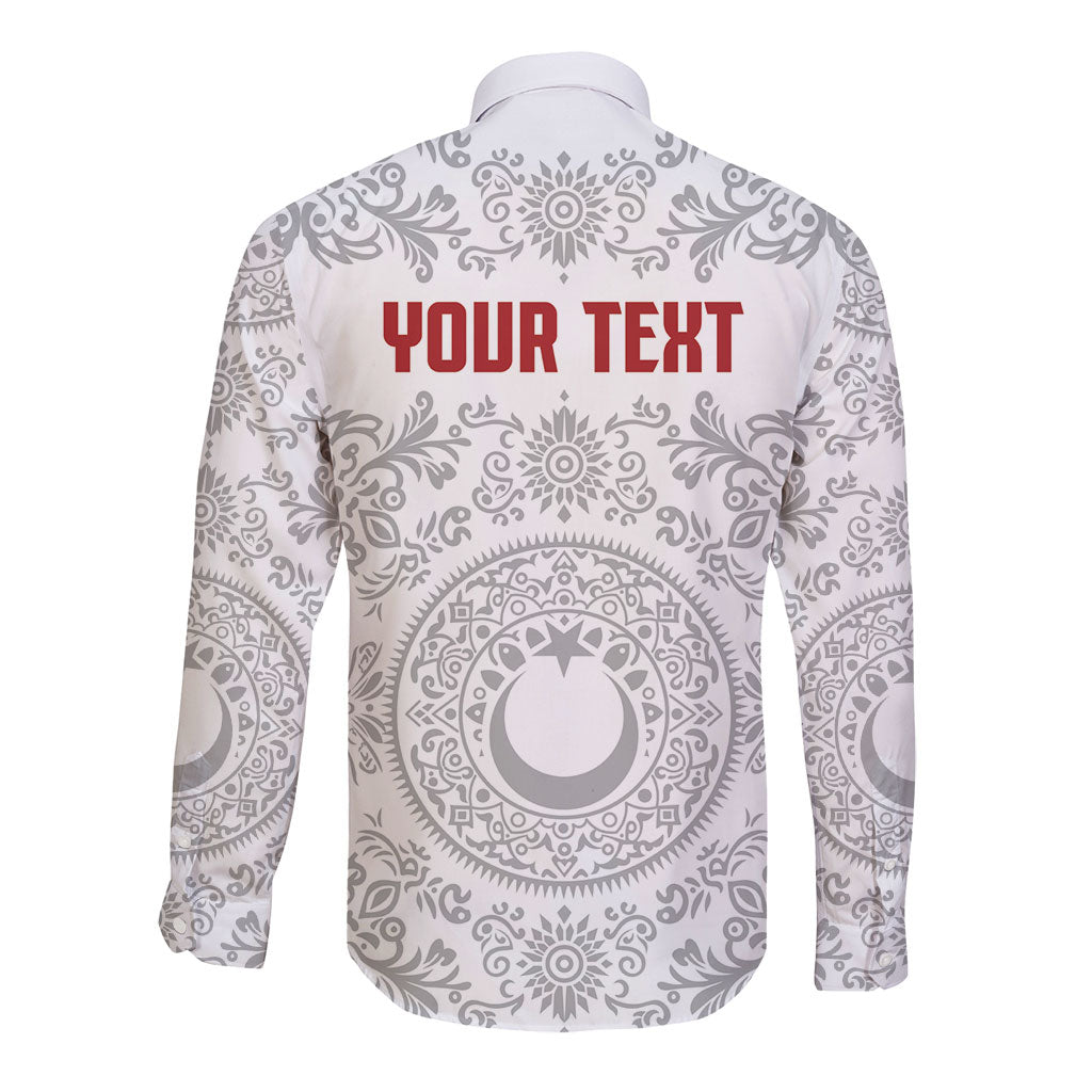 Custom World Football 2026 Turkey Long Sleeve Button Shirt Crescent Stars Ottoman Baroque White Version