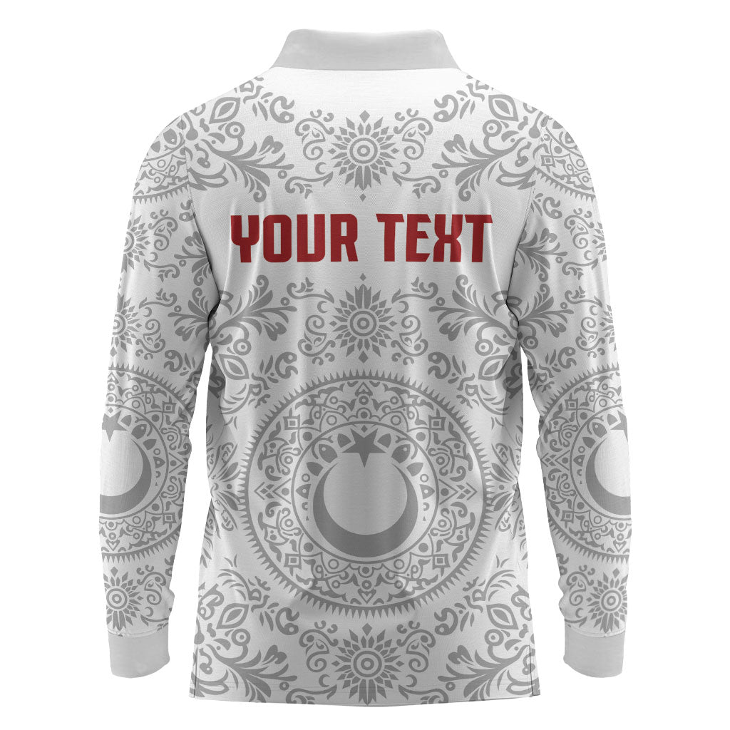 Custom World Football 2026 Turkey Long Sleeve Polo Shirt Crescent Stars Ottoman Baroque White Version