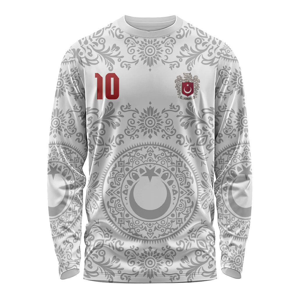 Custom World Football 2026 Turkey Long Sleeve Shirt Crescent Stars Ottoman Baroque White Version