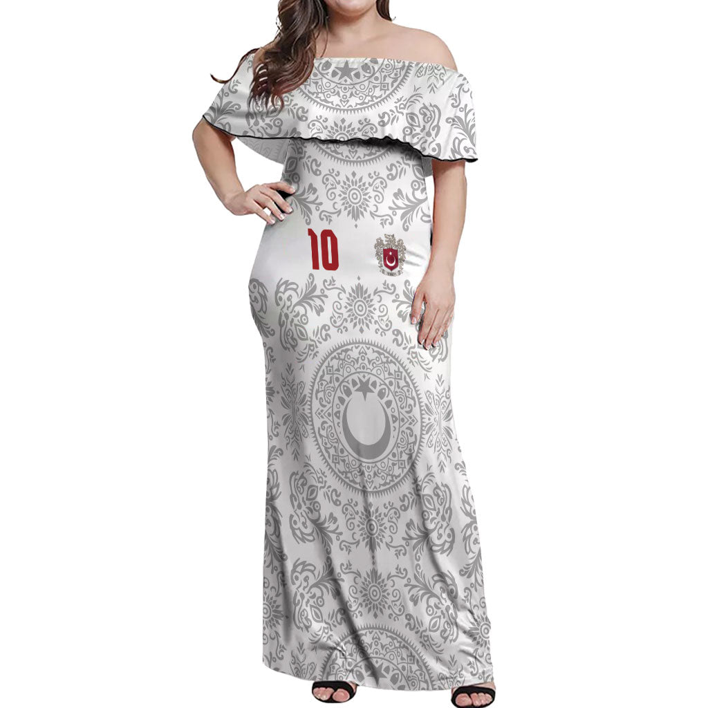 Custom World Football 2026 Turkey Off Shoulder Maxi Dress Crescent Stars Ottoman Baroque White Version