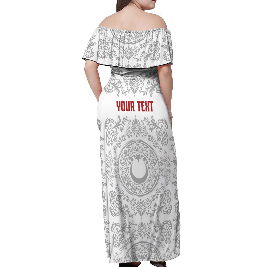 Custom World Football 2026 Turkey Off Shoulder Maxi Dress Crescent Stars Ottoman Baroque White Version
