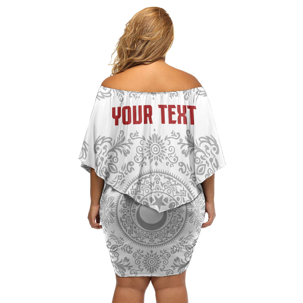 Custom World Football 2026 Turkey Off Shoulder Short Dress Crescent Stars Ottoman Baroque White Version