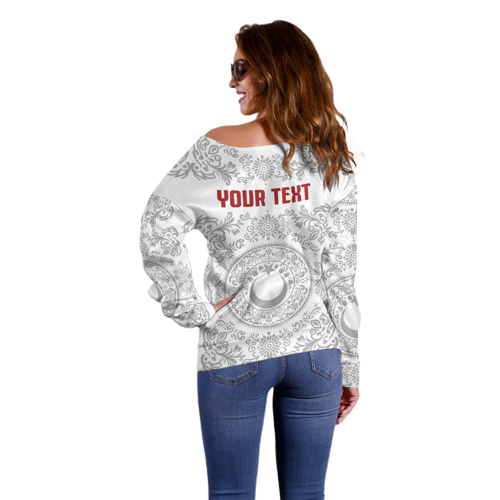 Custom World Football 2026 Turkey Off Shoulder Sweater Crescent Stars Ottoman Baroque White Version