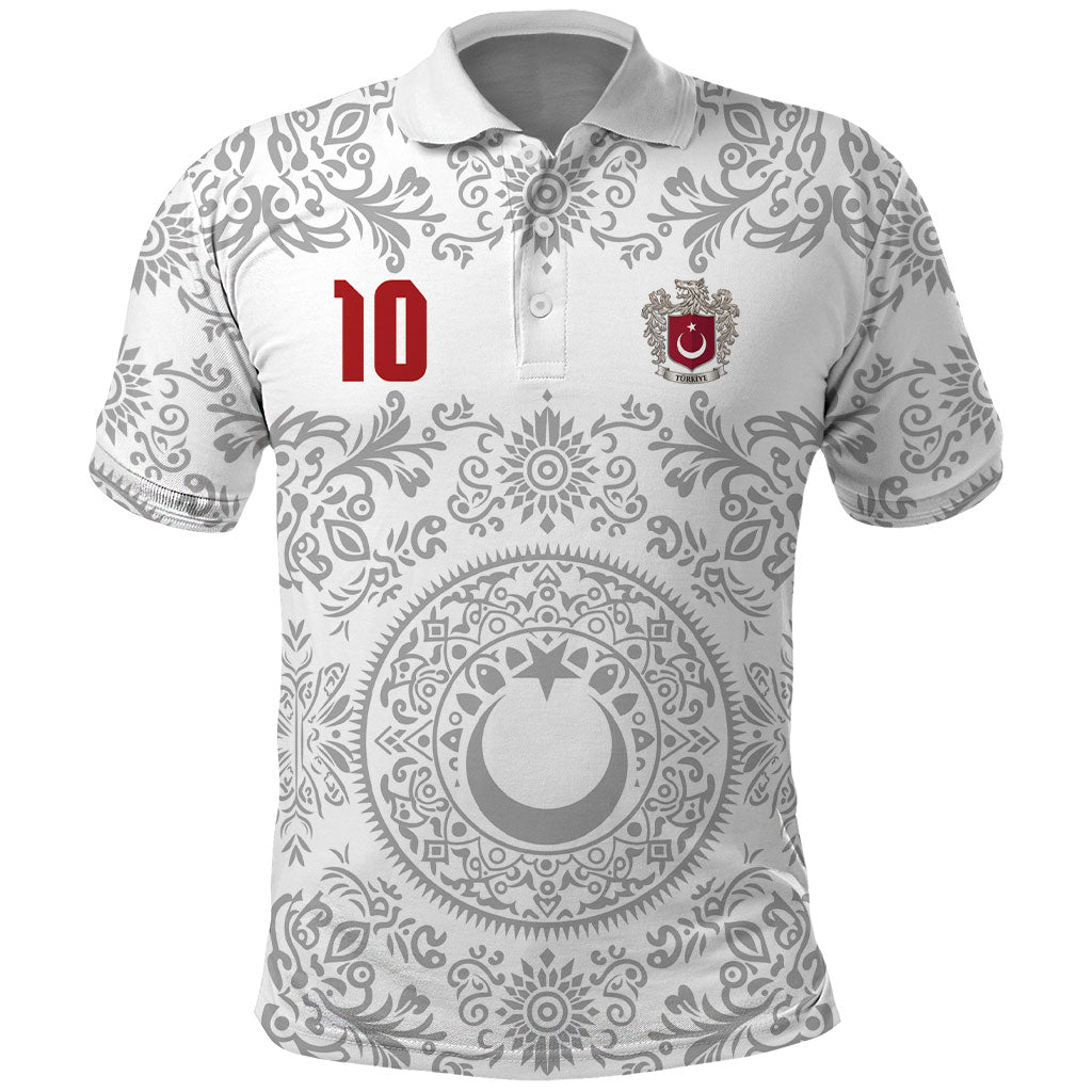 Custom World Football 2026 Turkey Polo Shirt Crescent Stars Ottoman Baroque White Version