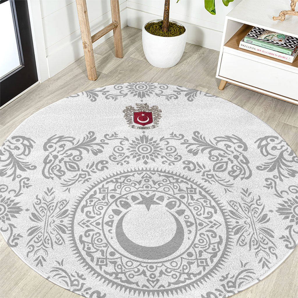 World Football 2026 Turkey Round Carpet Crescent Stars Ottoman Baroque White Version