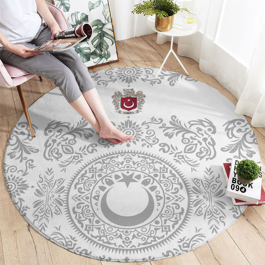 World Football 2026 Turkey Round Carpet Crescent Stars Ottoman Baroque White Version