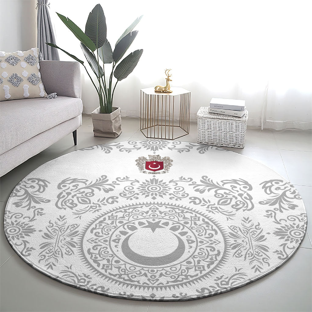 World Football 2026 Turkey Round Carpet Crescent Stars Ottoman Baroque White Version