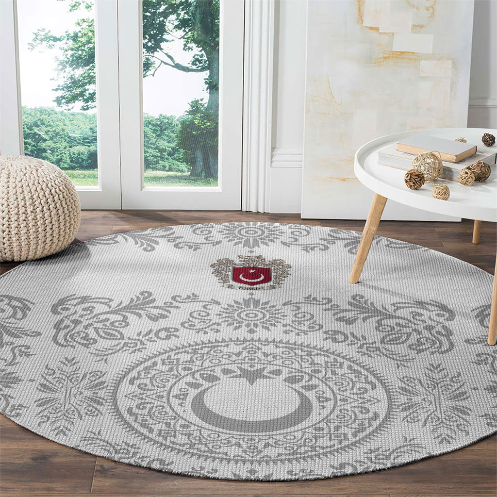 World Football 2026 Turkey Round Carpet Crescent Stars Ottoman Baroque White Version
