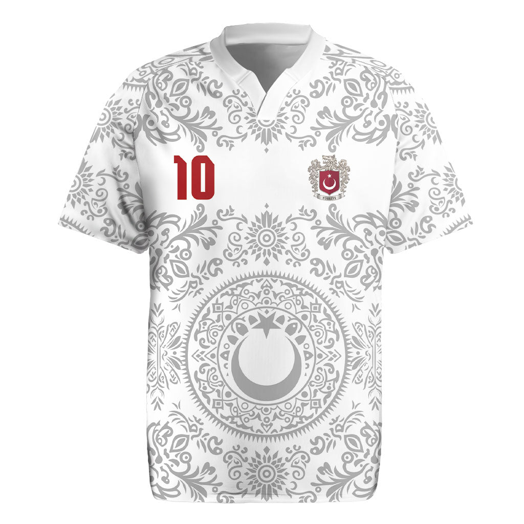 Custom World Football 2026 Turkey Rugby Jersey Crescent Stars Ottoman Baroque White Version
