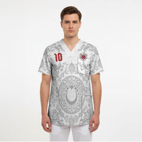 Custom World Football 2026 Turkey Scrub Top Crescent Stars Ottoman Baroque White Version