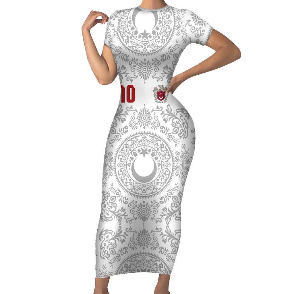 Custom World Football 2026 Turkey Short Sleeve Bodycon Dress Crescent Stars Ottoman Baroque White Version
