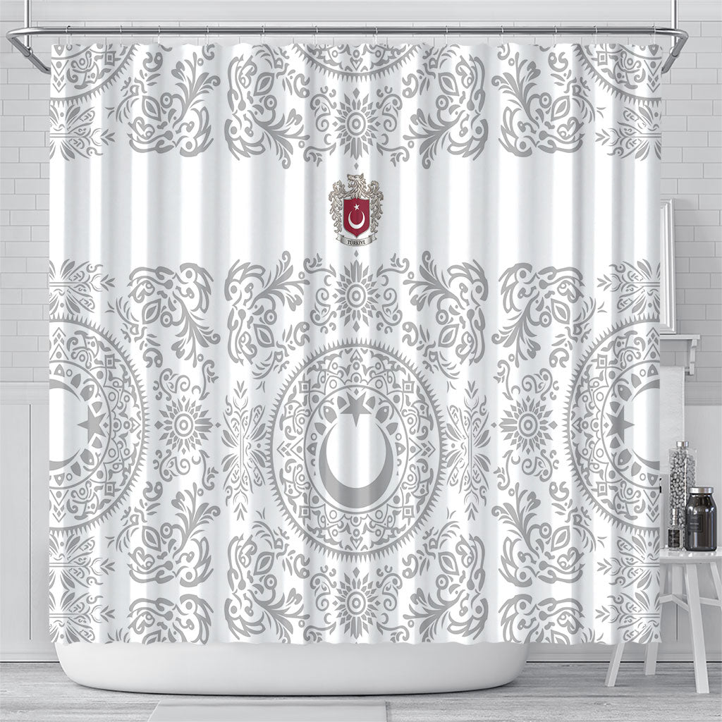World Football 2026 Turkey Shower Curtain Crescent Stars Ottoman Baroque White Version