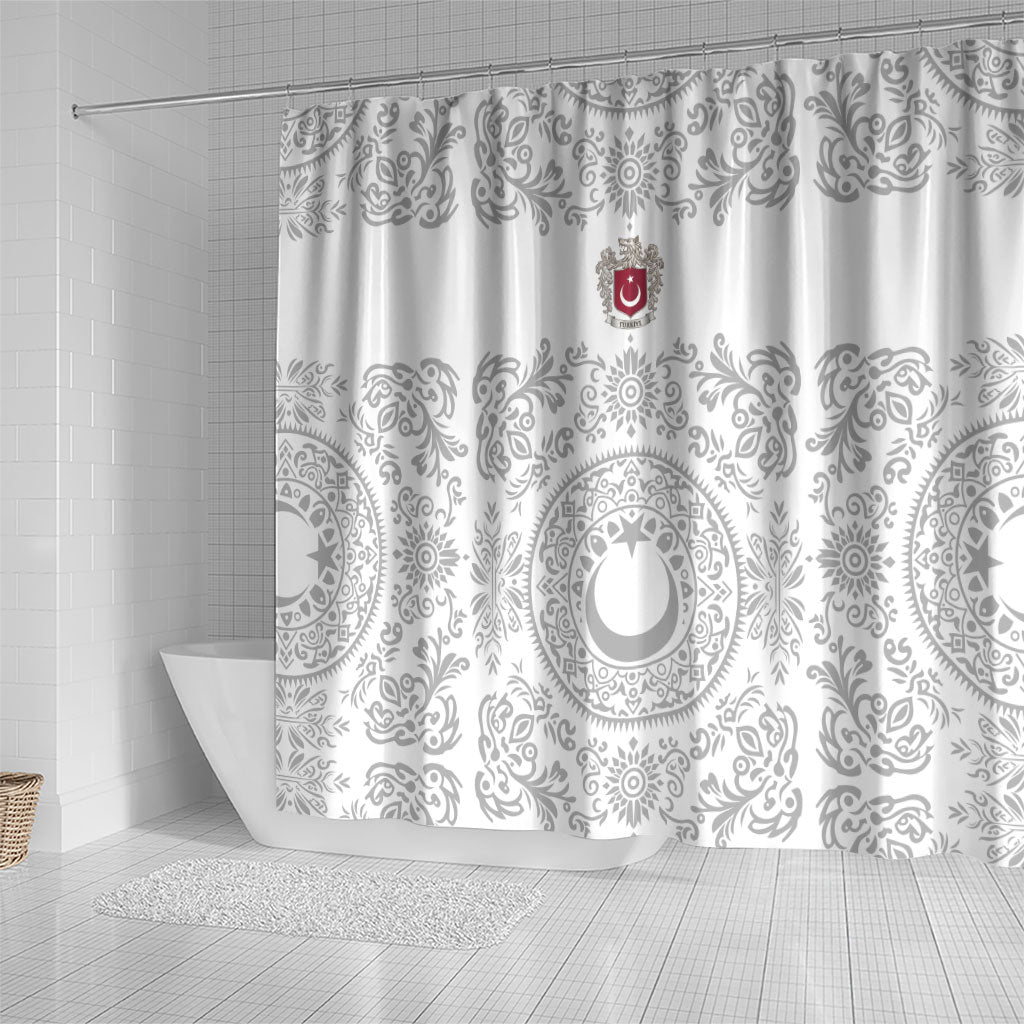 World Football 2026 Turkey Shower Curtain Crescent Stars Ottoman Baroque White Version