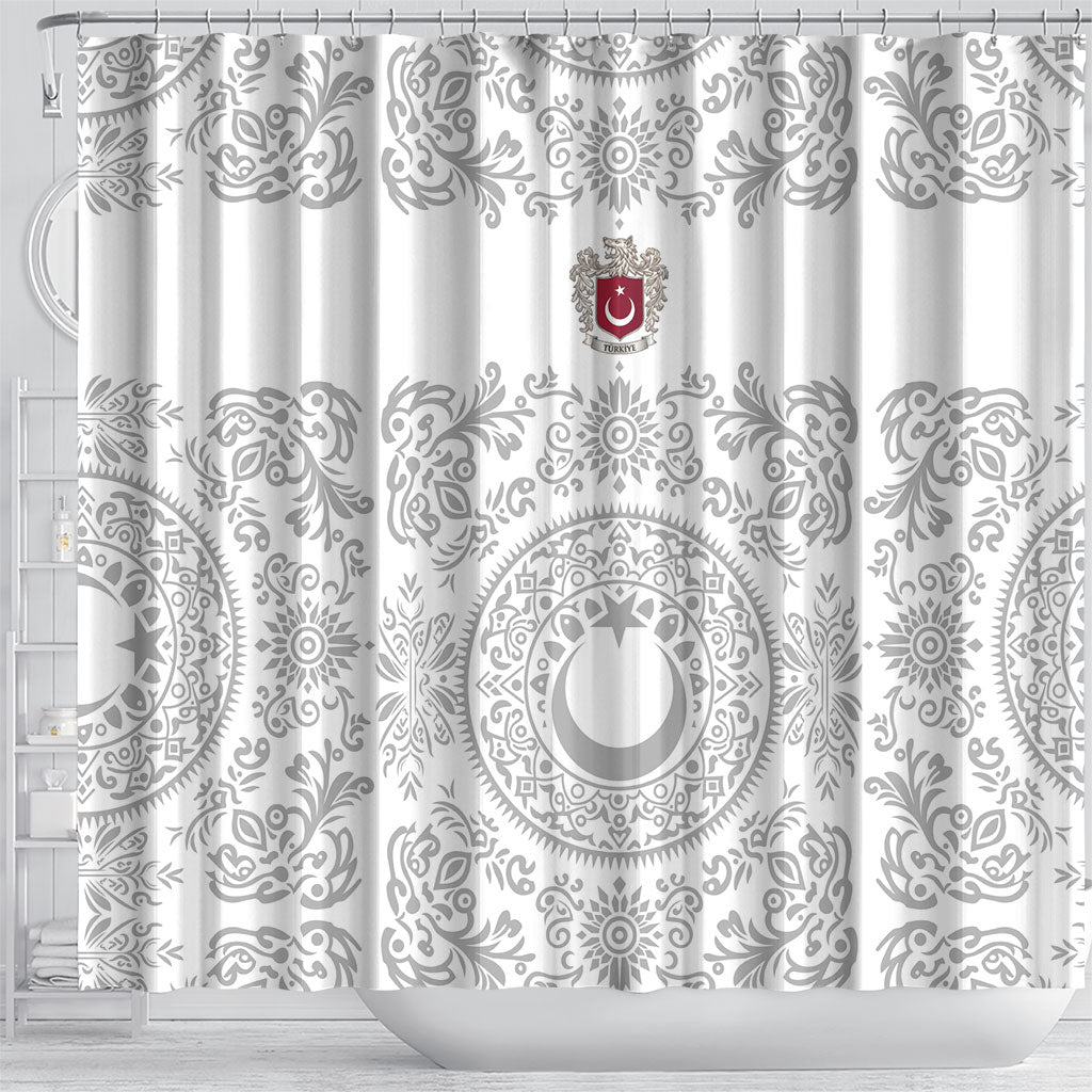 World Football 2026 Turkey Shower Curtain Crescent Stars Ottoman Baroque White Version