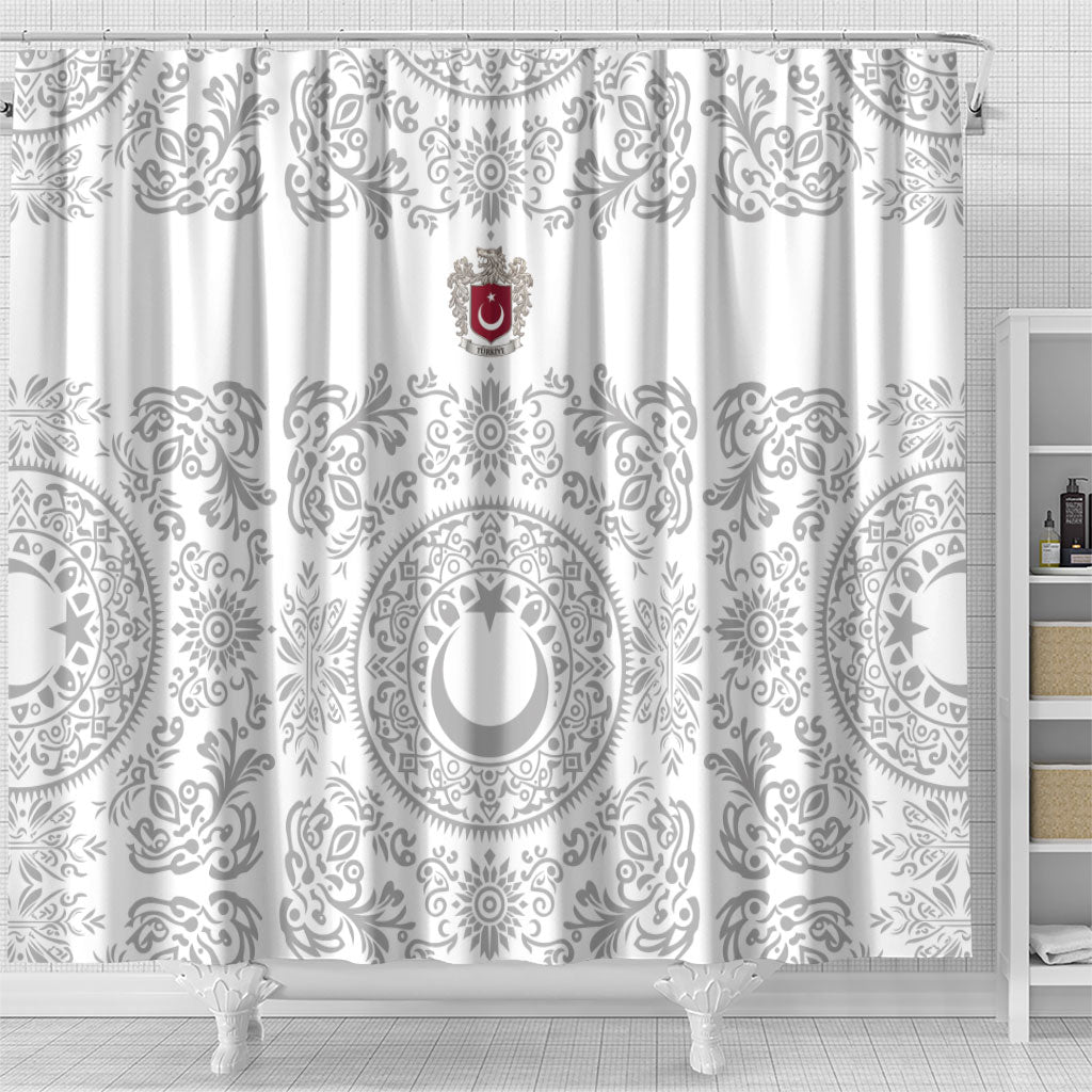 World Football 2026 Turkey Shower Curtain Crescent Stars Ottoman Baroque White Version