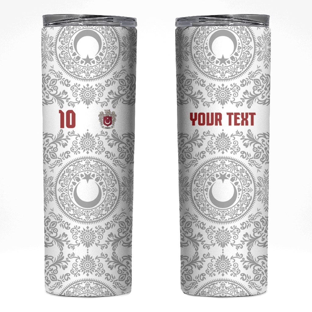 Custom World Football 2026 Turkey Skinny Tumbler Crescent Stars Ottoman Baroque White Version