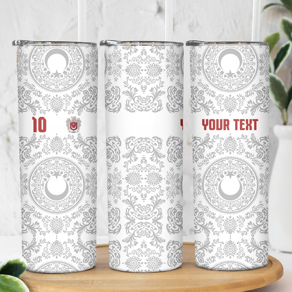 Custom World Football 2026 Turkey Skinny Tumbler Crescent Stars Ottoman Baroque White Version