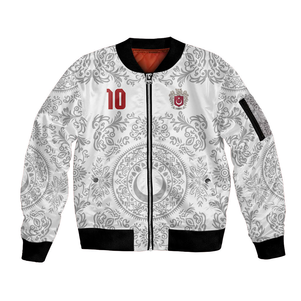 Custom World Football 2026 Turkey Sleeve Zip Bomber Jacket Crescent Stars Ottoman Baroque White Version