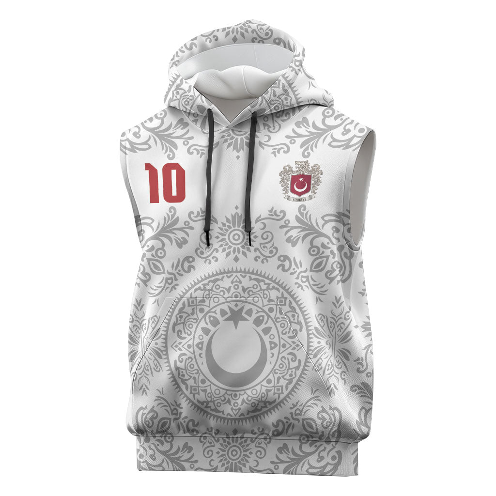 Custom World Football 2026 Turkey Sleeveless Hoodie Crescent Stars Ottoman Baroque White Version
