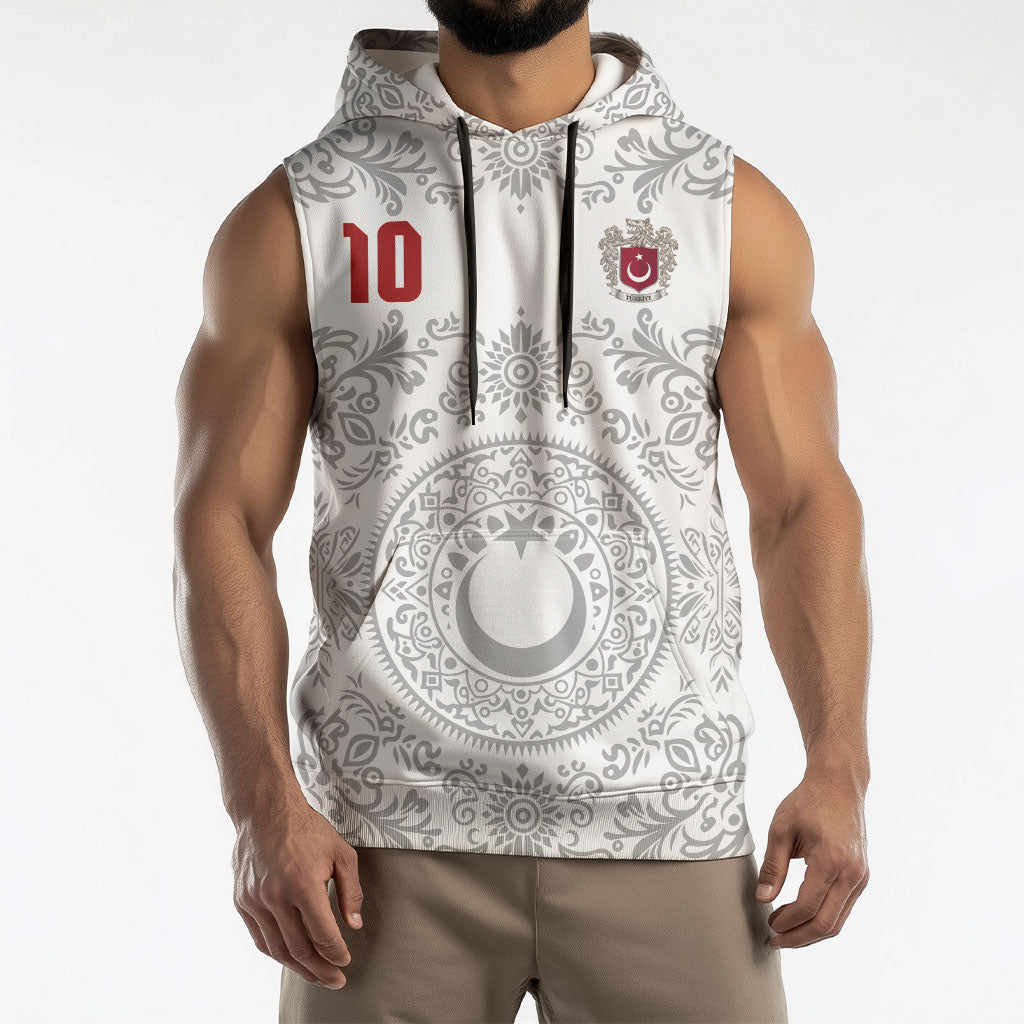 Custom World Football 2026 Turkey Sleeveless Hoodie Crescent Stars Ottoman Baroque White Version