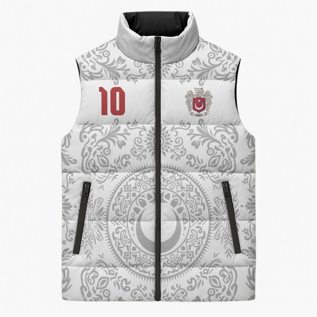 Custom World Football 2026 Turkey Sleeveless Puffer Jacket Crescent Stars Ottoman Baroque White Version