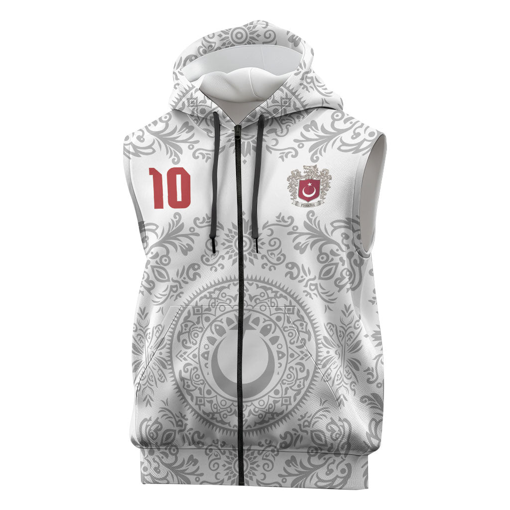 Custom World Football 2026 Turkey Sleeveless Zip Hoodie Crescent Stars Ottoman Baroque White Version