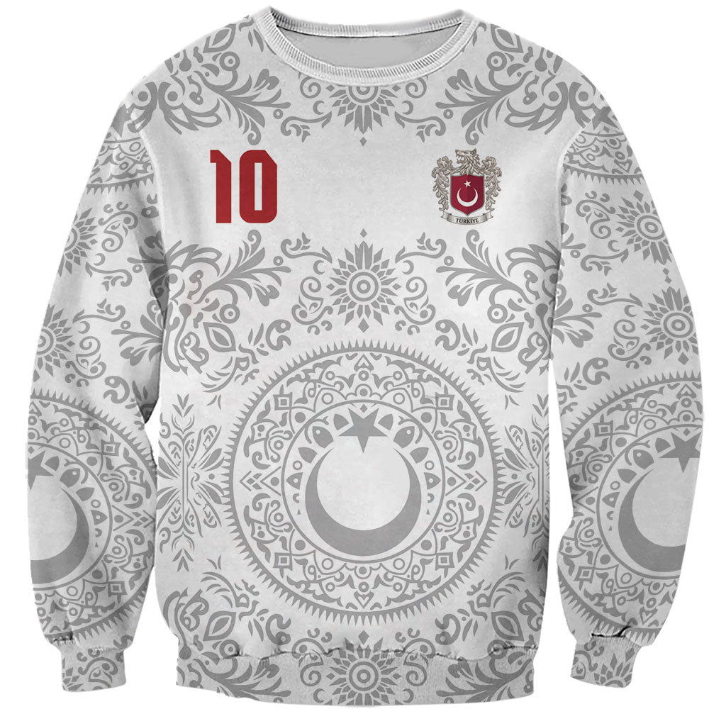 Custom World Football 2026 Turkey Sweatshirt Crescent Stars Ottoman Baroque White Version