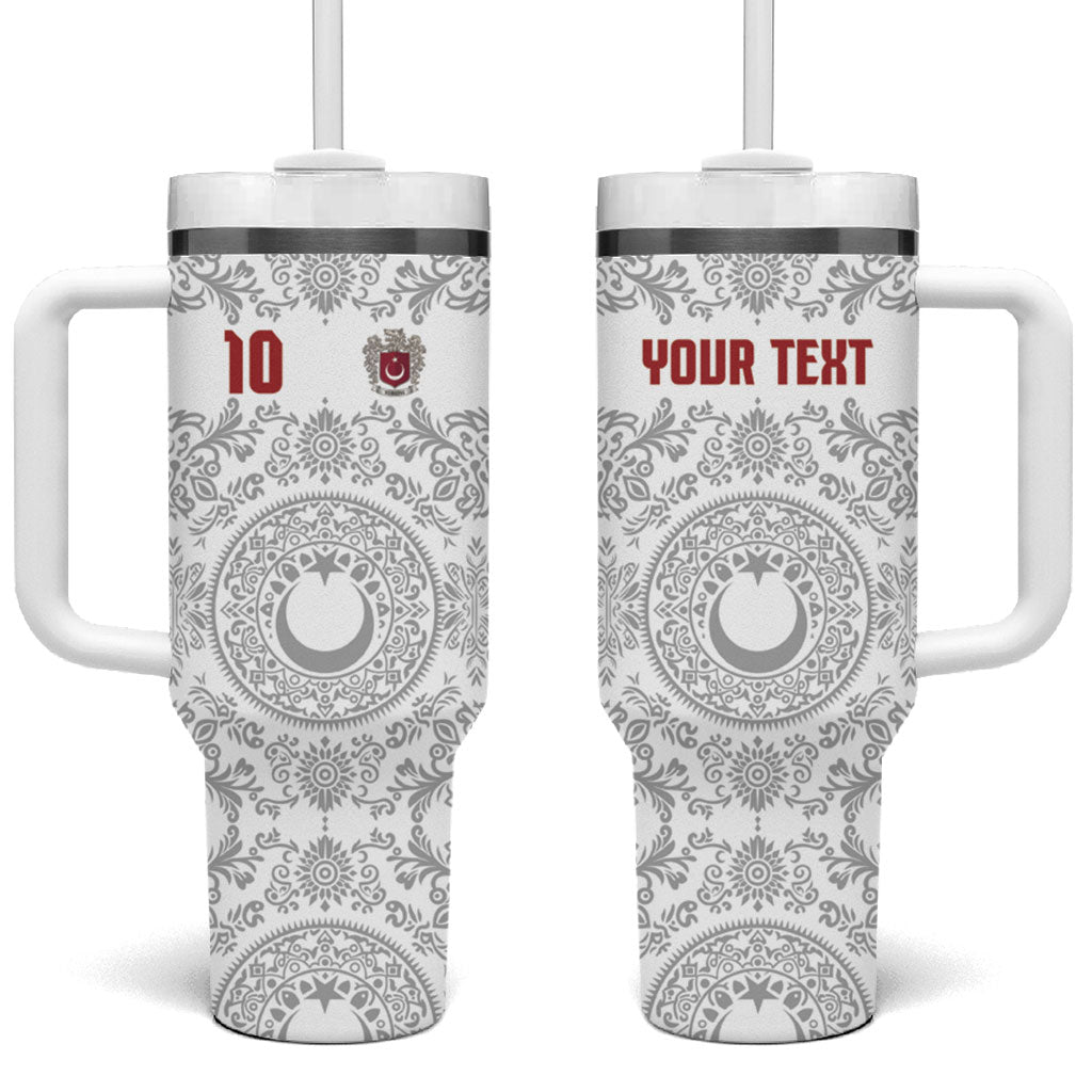 Custom World Football 2026 Turkey Tumbler With Handle Crescent Stars Ottoman Baroque White Version