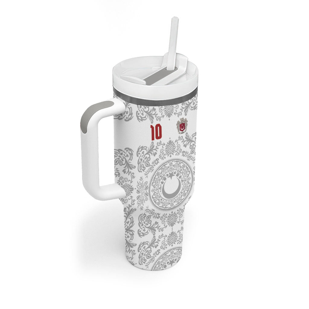 Custom World Football 2026 Turkey Tumbler With Handle Crescent Stars Ottoman Baroque White Version