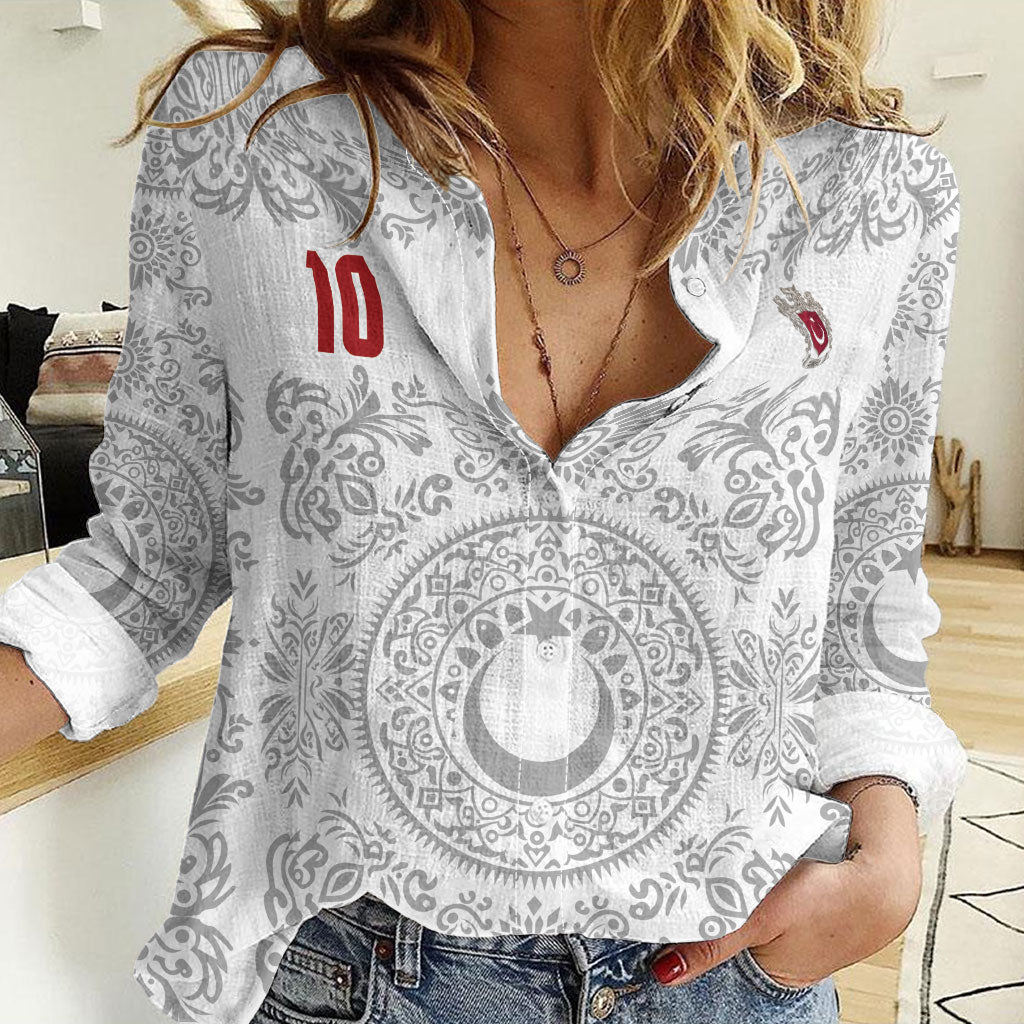 Custom World Football 2026 Turkey Women Casual Shirt Crescent Stars Ottoman Baroque White Version