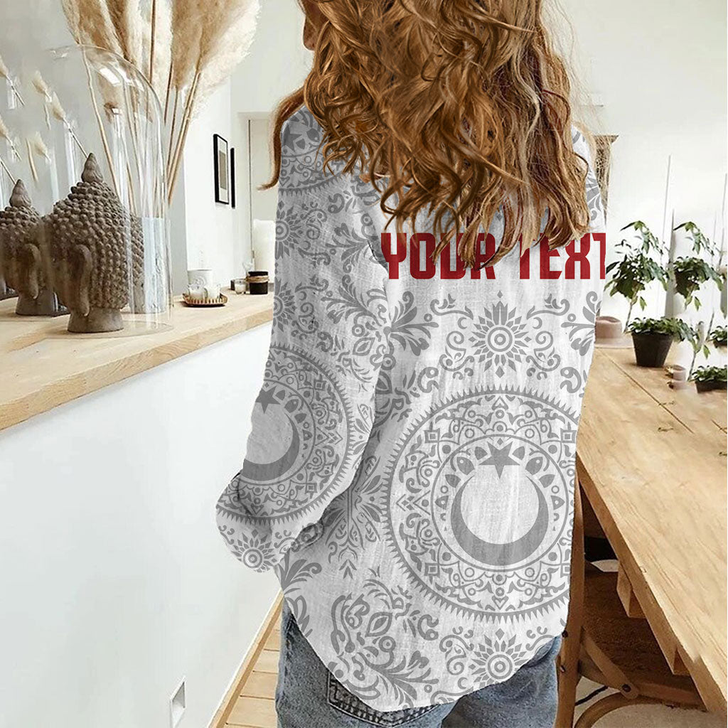 Custom World Football 2026 Turkey Women Casual Shirt Crescent Stars Ottoman Baroque White Version