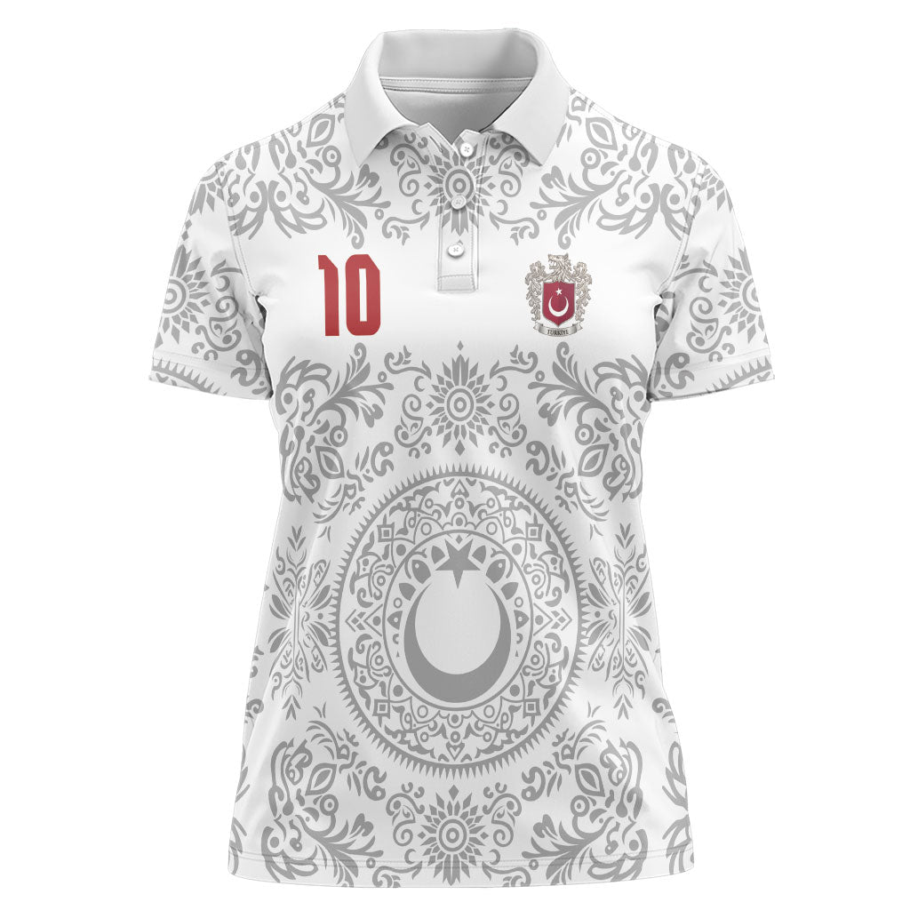 Custom World Football 2026 Turkey Women Polo Shirt Crescent Stars Ottoman Baroque White Version