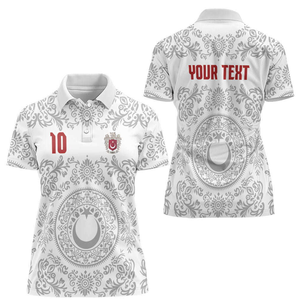 Custom World Football 2026 Turkey Women Polo Shirt Crescent Stars Ottoman Baroque White Version