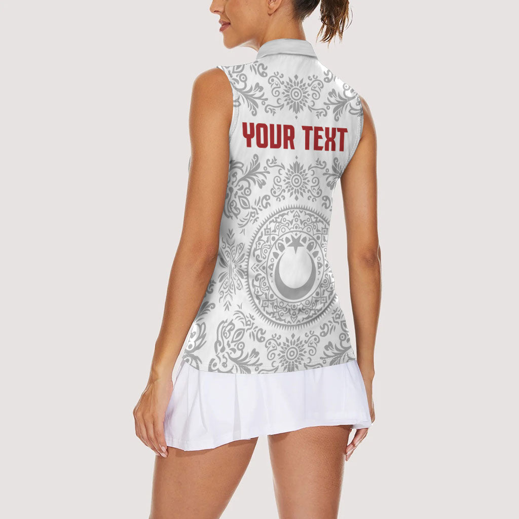 Custom World Football 2026 Turkey Women Sleeveless Polo Shirt Crescent Stars Ottoman Baroque White Version