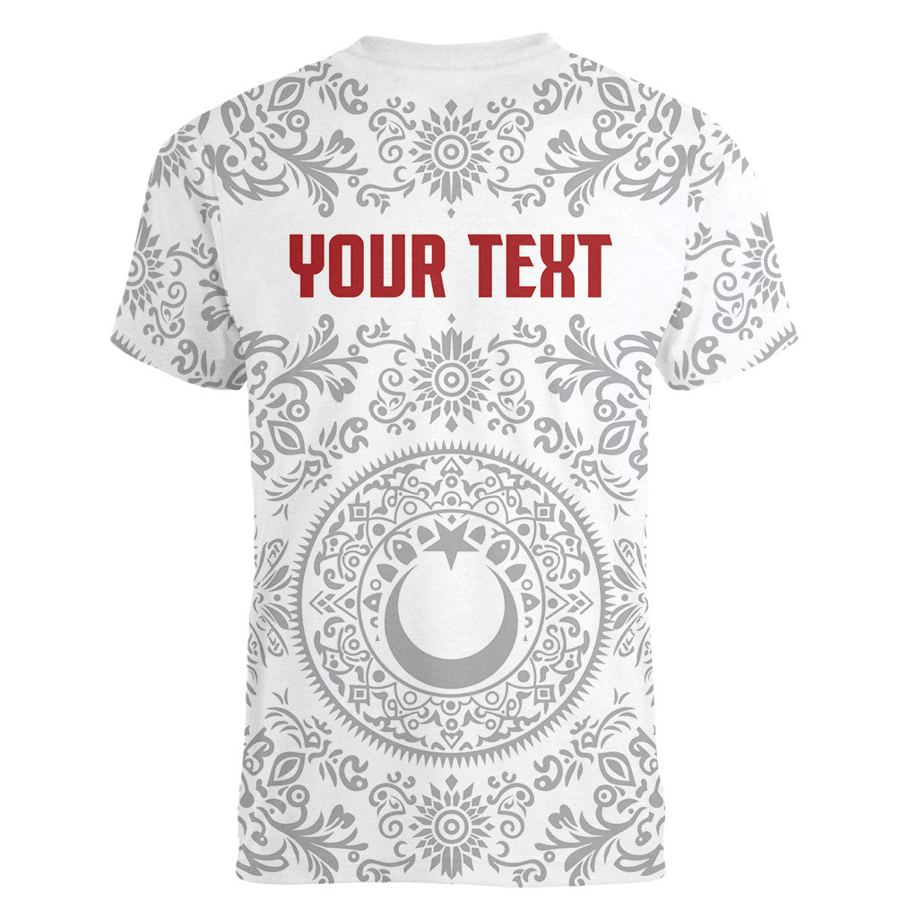 Custom World Football 2026 Turkey Women V-Neck T-Shirt Crescent Stars Ottoman Baroque White Version