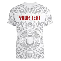Custom World Football 2026 Turkey Women V-Neck T-Shirt Crescent Stars Ottoman Baroque White Version