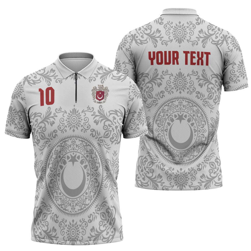 Custom World Football 2026 Turkey Zipper Polo Shirt Crescent Stars Ottoman Baroque White Version