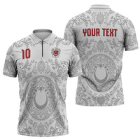 Custom World Football 2026 Turkey Zipper Polo Shirt Crescent Stars Ottoman Baroque White Version
