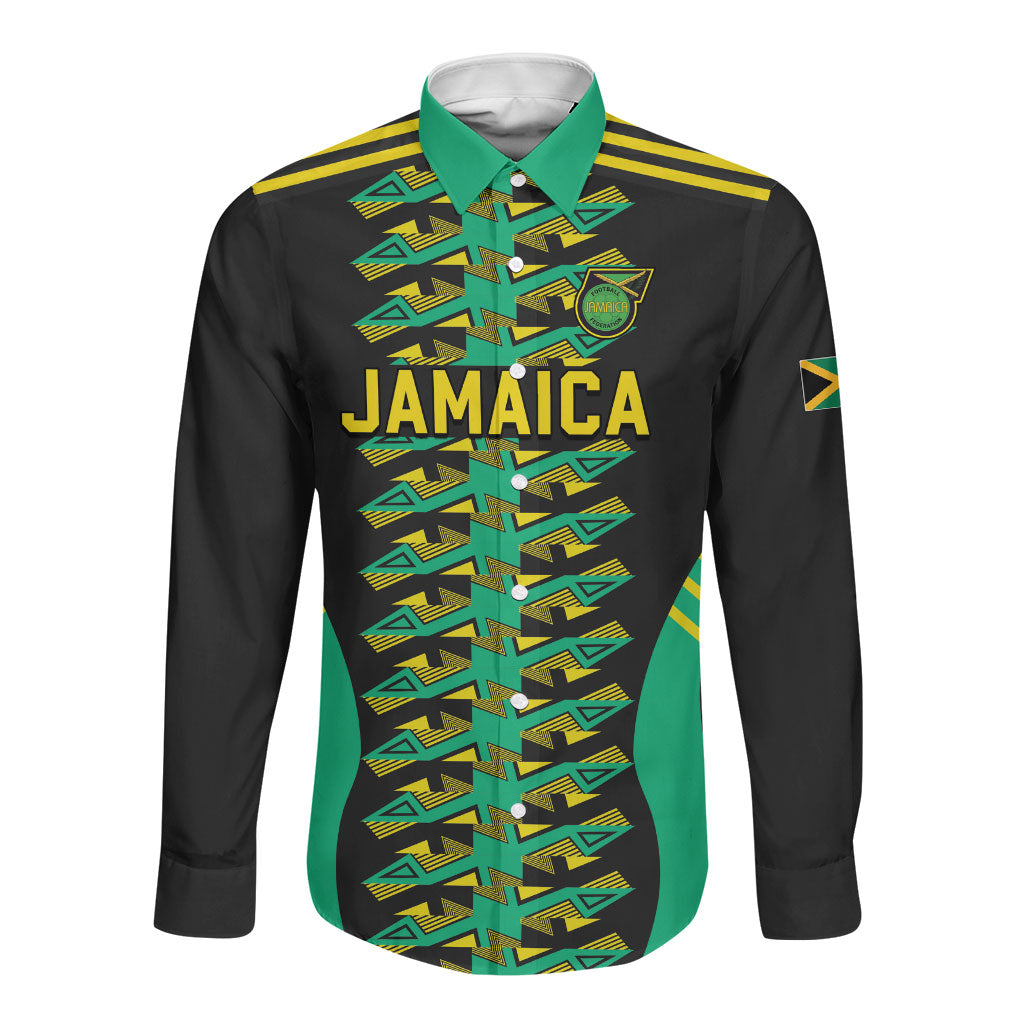 Custom Afro-Jamaicans Football Long Sleeve Button Shirt Reggae Boyz Tribal Glory