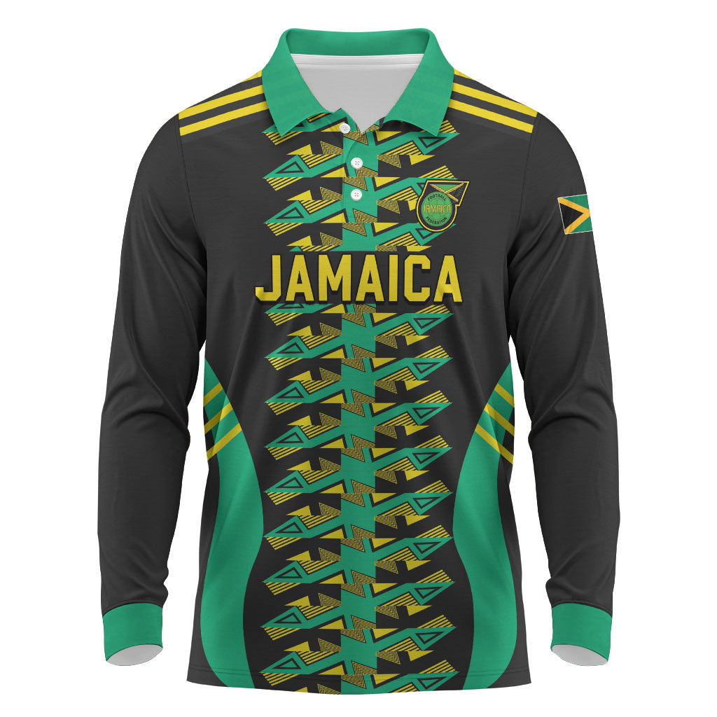 Custom Afro-Jamaicans Football Long Sleeve Polo Shirt Reggae Boyz Tribal Glory