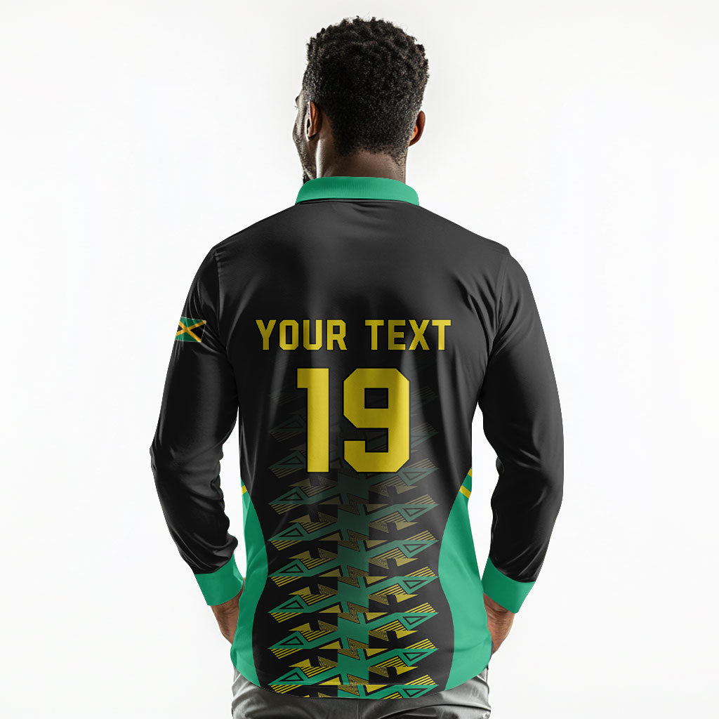Custom Afro-Jamaicans Football Long Sleeve Polo Shirt Reggae Boyz Tribal Glory