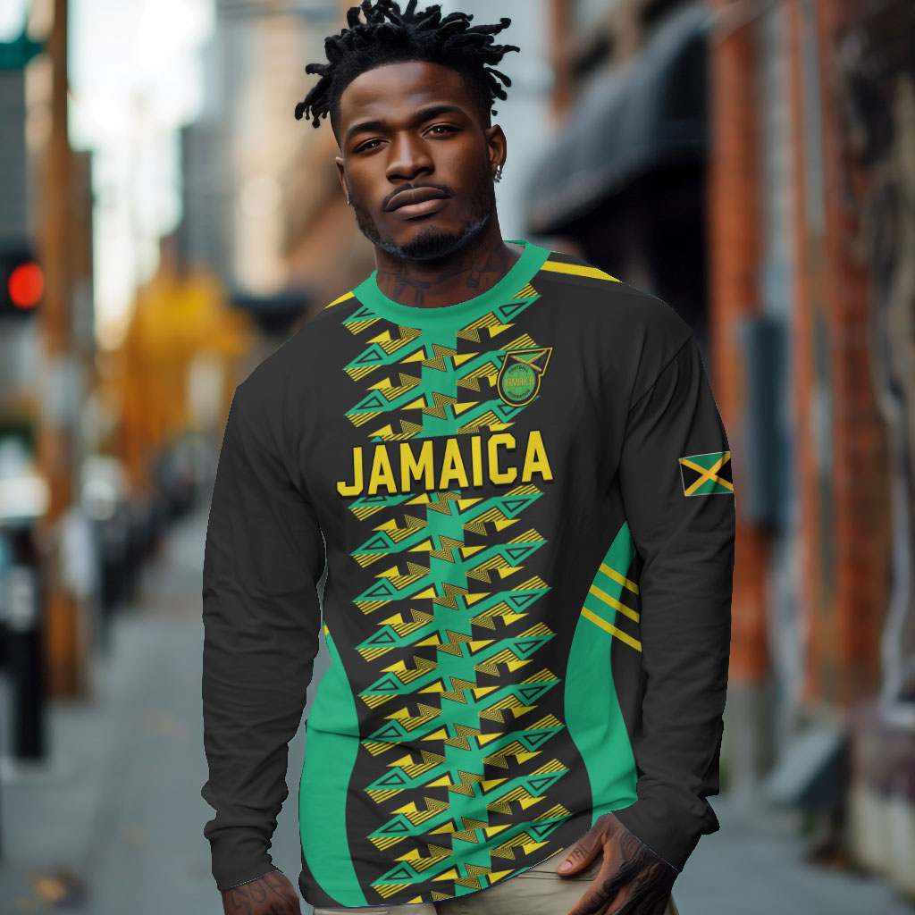 Custom Afro-Jamaicans Football Long Sleeve Shirt Reggae Boyz Tribal Glory
