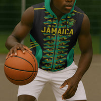 Custom Afro-Jamaicans Football Sleeveless Zip Hoodie Reggae Boyz Tribal Glory