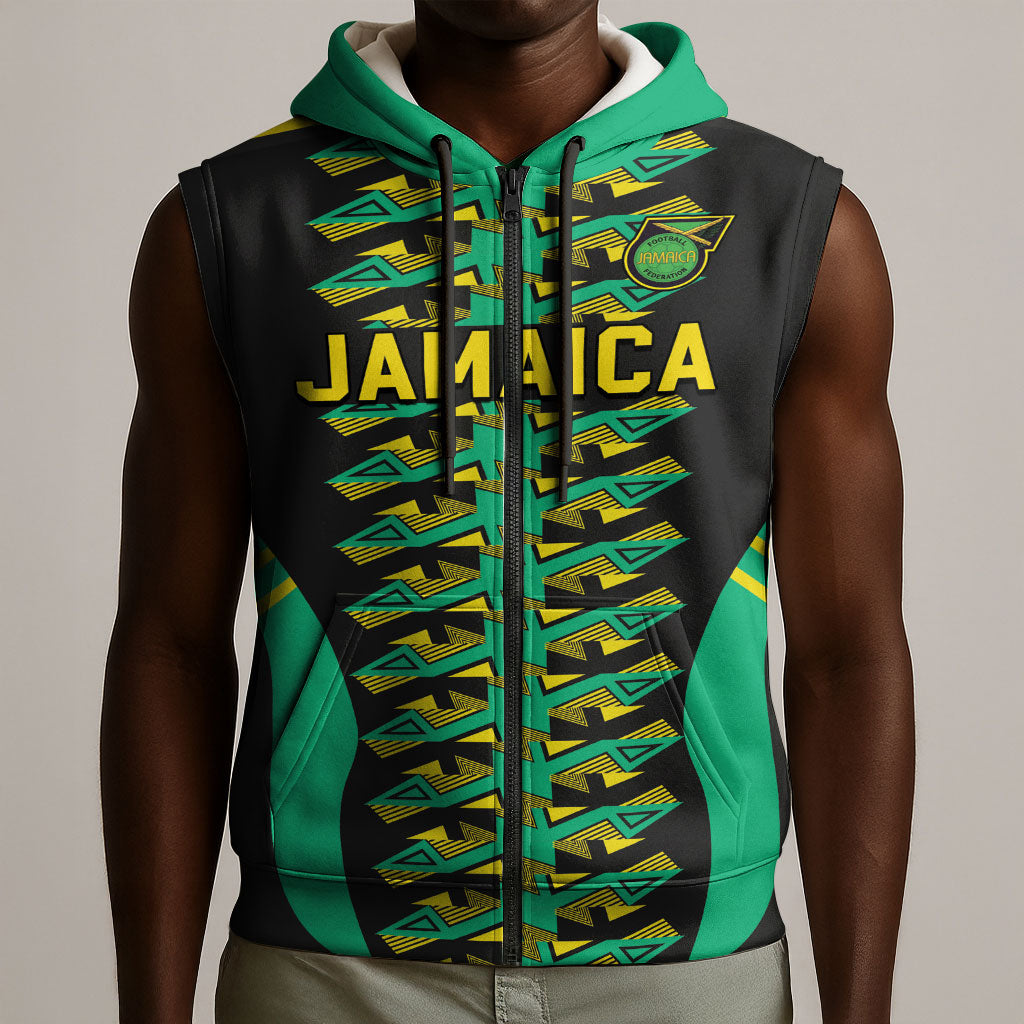 Custom Afro-Jamaicans Football Sleeveless Zip Hoodie Reggae Boyz Tribal Glory