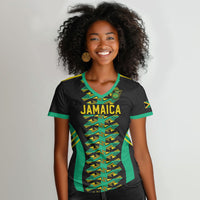 Custom Afro-Jamaicans Football Women V-Neck T-Shirt Reggae Boyz Tribal Glory