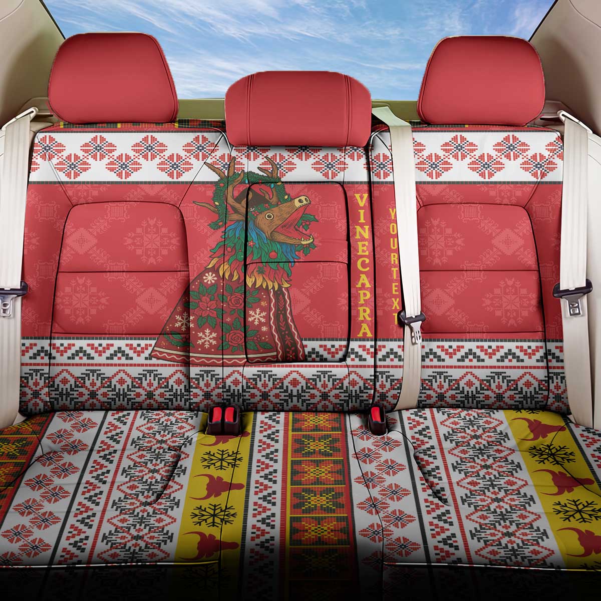 Personalized Romania Christmas Back Car Seat Cover Romanian Carpet The Goat Dance - Wonder Print Shop