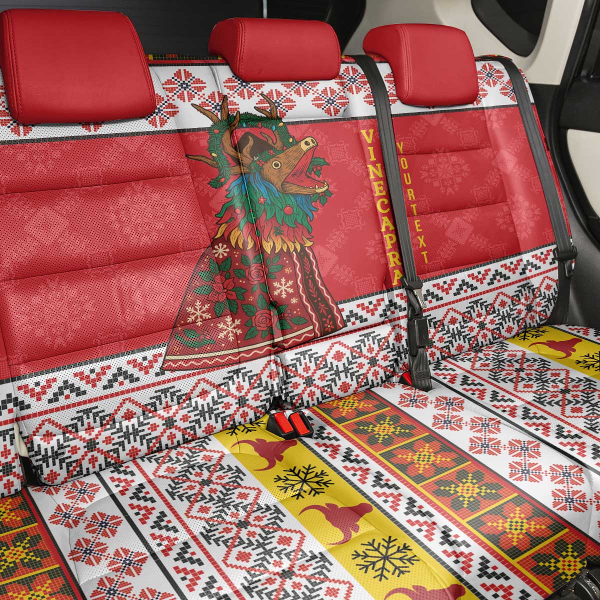 Personalized Romania Christmas Back Car Seat Cover Romanian Carpet The Goat Dance - Wonder Print Shop