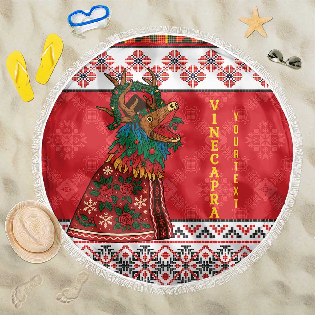 Personalized Romania Christmas Beach Blanket Romanian Carpet The Goat Dance - Wonder Print Shop