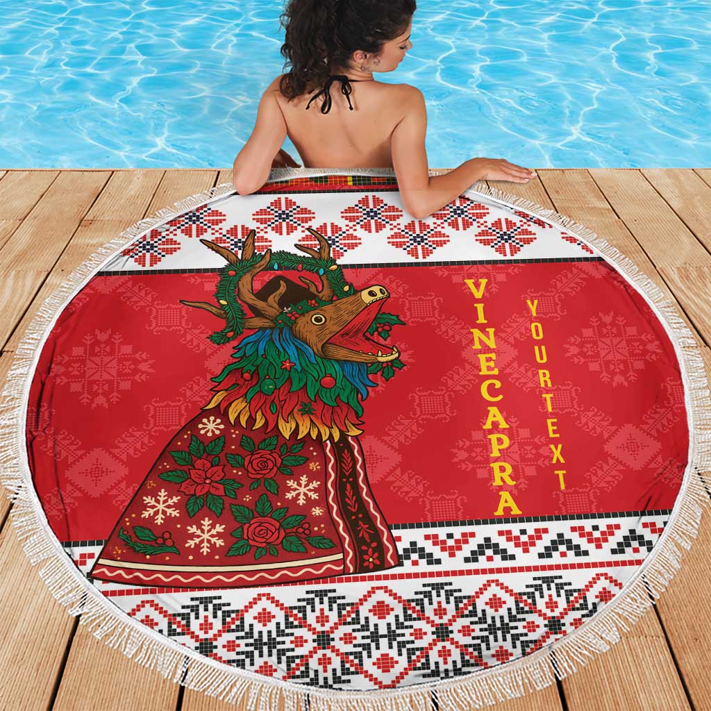 Personalized Romania Christmas Beach Blanket Romanian Carpet The Goat Dance - Wonder Print Shop